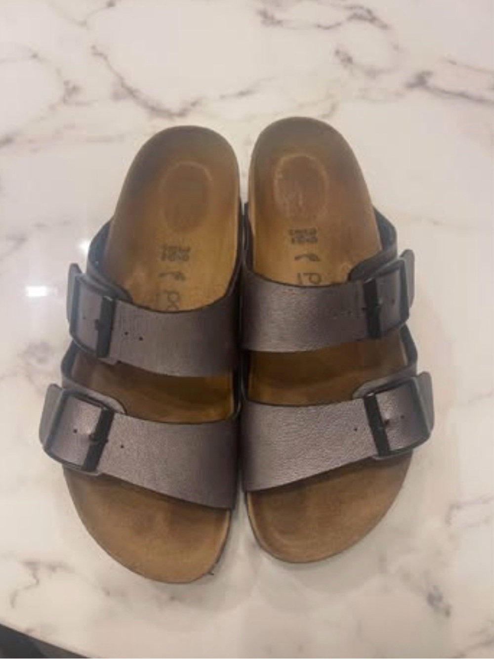 Two-strap Black Slide Sandals - Picture 2 of 4